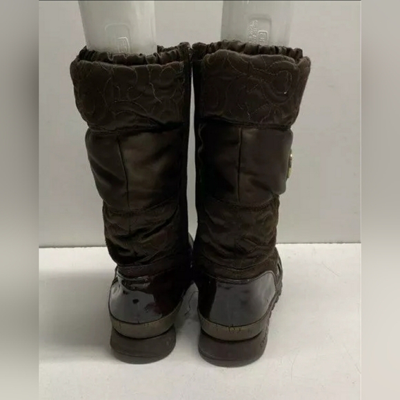 COACH Drexel Designer Brown Nylon Signature Rain Snow Zip Boots Women 7.5 M - Picture 3 of 5
